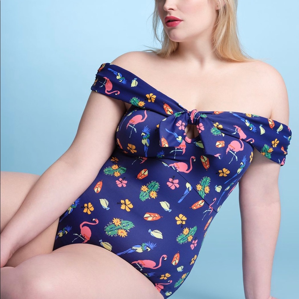 Eloquii One Piece Swimsuit flamingos and Cover Up